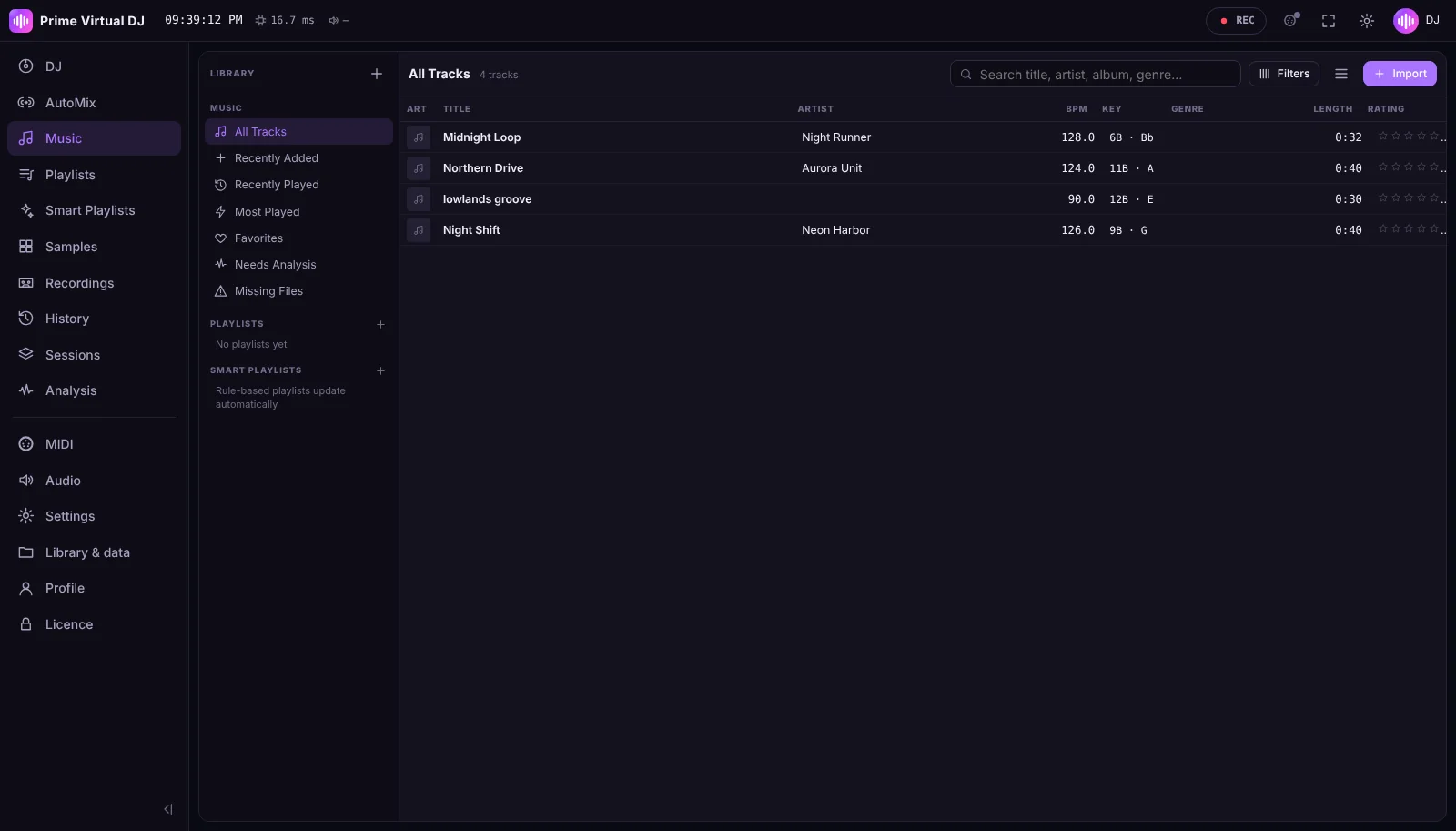 The Prime Virtual DJ music library.